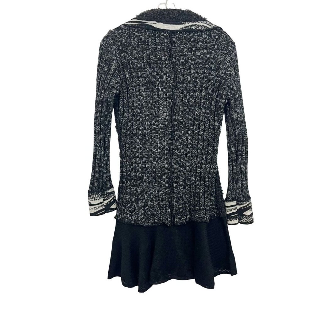Vintage Concept Black & White Artsy Longline Cardigan Sweater Mohair Size Small - Picture 2 of 8